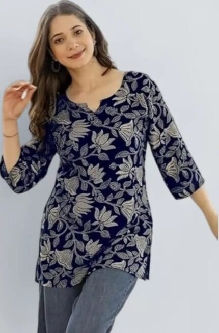 Navy Blue Floral Printed Kurti